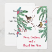 Vogels en Evergreen Leaves Berries Kerstmis Feestdagenkaart (Voorkant / Achterkant)