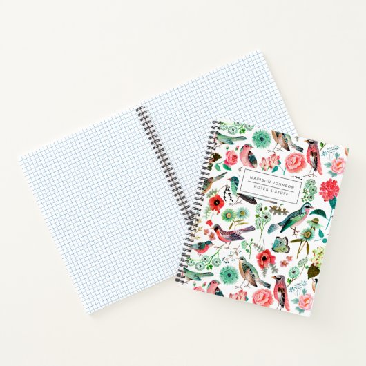 Vogels en florale meerkleurige all-overdruk notitieboek (Binnen)