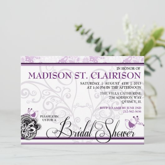 Vogels en florishans Fancy uitnodiging voor een br (Staand voorkant)