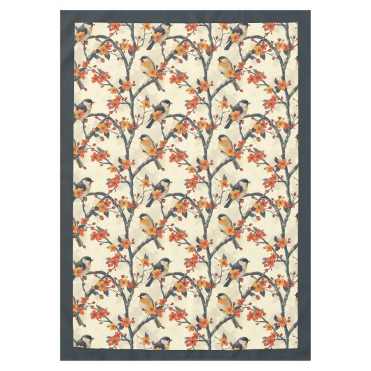 Vogels en Herfst Bloemen Tafelkleed Natuur-Geïnspi (Voorkant)
