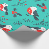 Vogels en Holly Berry kerstpatroon Cadeaupapier (Hoek)