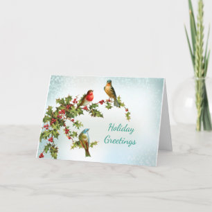 Vogels en Holly  gevouwen vakantiekaart Feestdagen Kaart