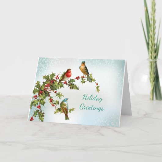 Vogels en Holly  gevouwen vakantiekaart Feestdagen Kaart (Voorkant)