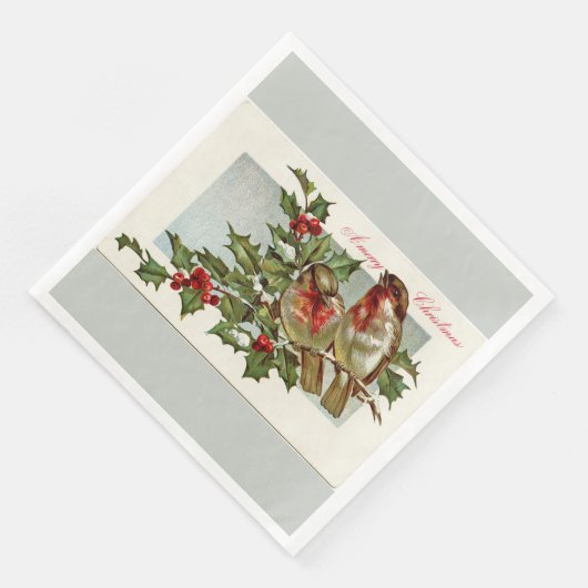  vogels en Holly Grey Kerstmis Servetten (Hoek)