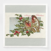 vogels en Holly Grey Kerstmis Servetten (Voorkant)