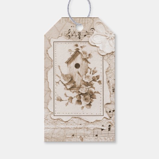 vogels en House Shabby Chic Cadeaulabel (Voorkant)