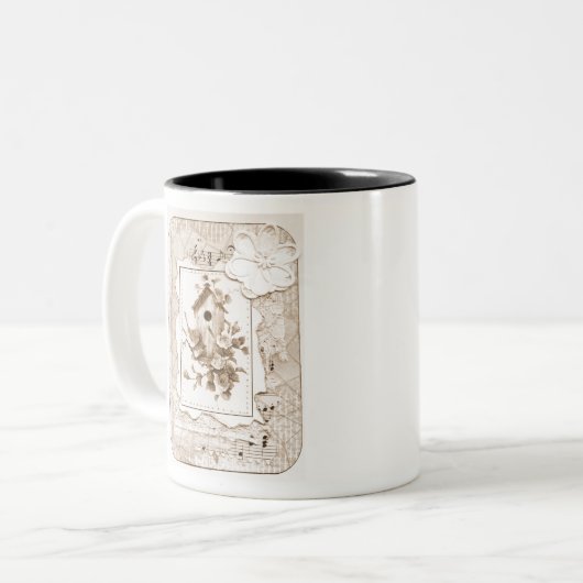 vogels en House Shabby Chic Tweekleurige Koffiemok (Voorkant links)