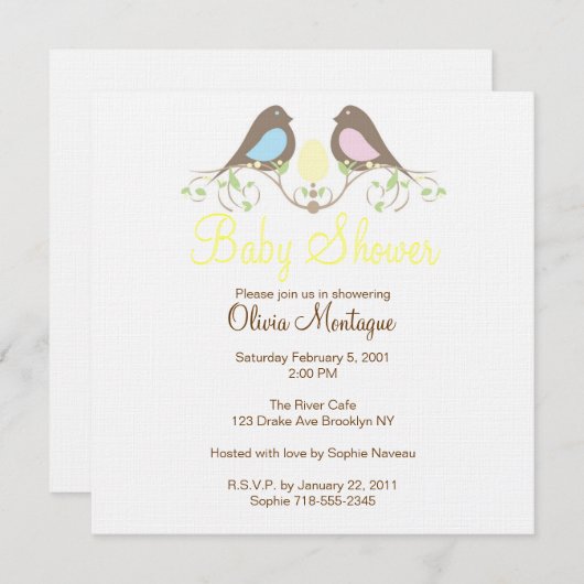 Vogels en hun lippenstift Uitnodiging om baby te e (Voorkant / Achterkant)