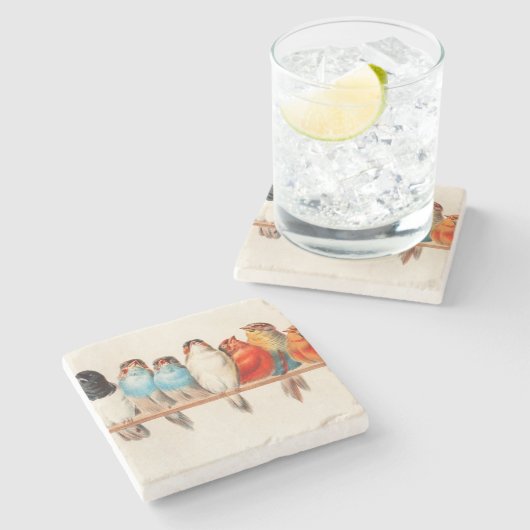 Vogels  en kalm stenen onderzetter (Zijkant)