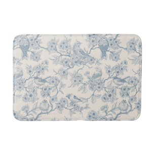 Vogels en kersenbloesem in blauw en wit badmat