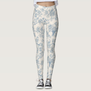 Vogels en kersenbloesem in blauw en wit leggings