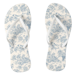 Vogels en kersenbloesem in blauw en wit teenslippers