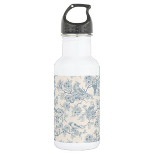 Vogels en kersenbloesem in blauw en wit waterfles 