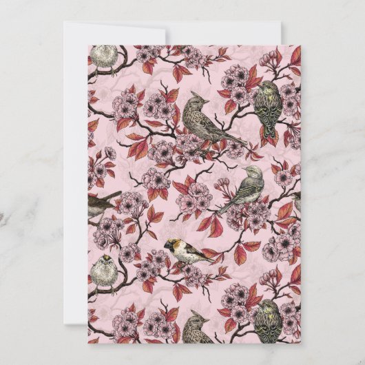 Vogels en kersenbloesem op roze rood (Voorkant)