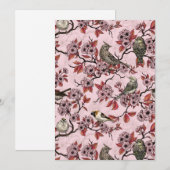 Vogels en kersenbloesem op roze rood (Voorkant / Achterkant)