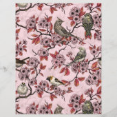 Vogels en kersenbloesem op roze rood (Achterkant)