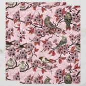 Vogels en kersenbloesem op roze rood (Voorkant / Achterkant)