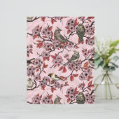 Vogels en kersenbloesem op roze rood (Staand voorkant)
