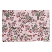 Vogels en kersenbloesem op roze rood kussensloop (Voorkant-Rechts)