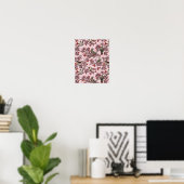 Vogels en kersenbloesem op roze rood poster (Thuiskantoor)