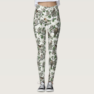 Vogels en kersenbloesem op wit leggings