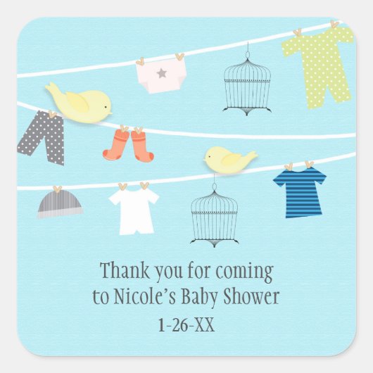 Vogels en kleding op Baby shower voor Stickers (Voorkant)