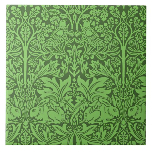 Vogels en Konijnen, smaragdgroen, Tegeltje (Voorkant)