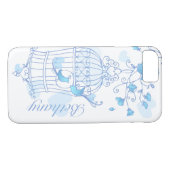 Vogels en kooiaqua blauw, hoesje (Achterkant (Horizontaal))