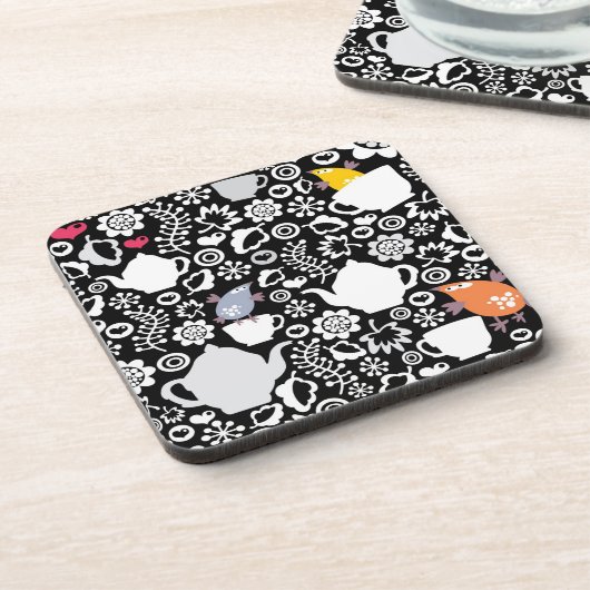 Vogels en kopjes bier onderzetter (Linkerzijde)