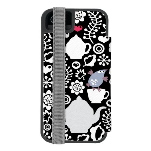 Vogels en kopjes incipio iPhone portemonnee hoesje (Agenda Achterkant)