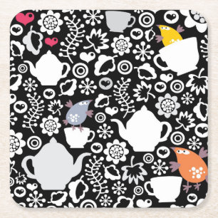 Vogels en kopjes kartonnen onderzetters