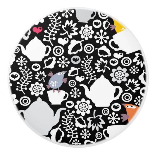 Vogels en kopjes keramische knop (Voorkant)