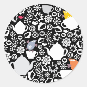 Vogels en kopjes ronde sticker