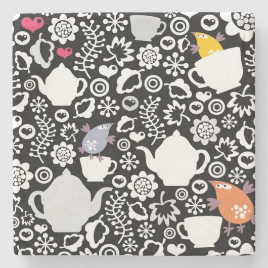 Vogels en kopjes stenen onderzetter (Voorkant)