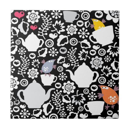 Vogels en kopjes tegeltje (Voorkant)