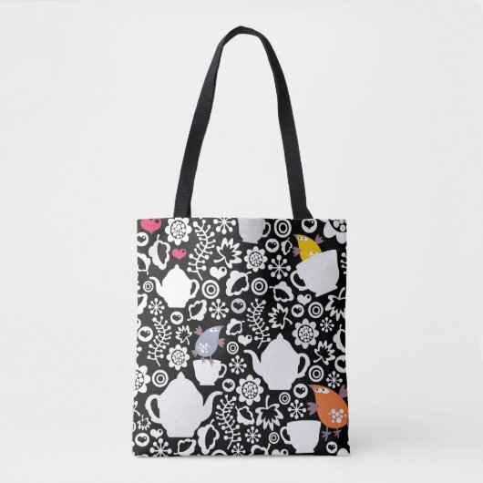 Vogels en kopjes tote bag (Voorkant)