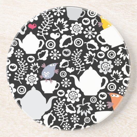 Vogels en kopjes zandsteen onderzetter (Voorkant)
