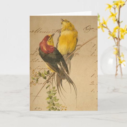  vogels en langerlijker papier, Moederdag Kaart (Gele Bloem)