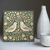 Vogels en levensboom Groene Art Nouveau Tegeltje