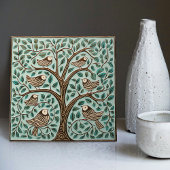 Vogels en levensboom Sage Green Art Nouveau Tegeltje