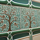 Vogels en levensboom Sage Green Art Nouveau Tegeltje