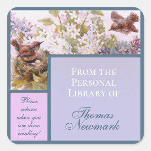  vogels en Lilacs Custom Bookplate Vierkante Sticker