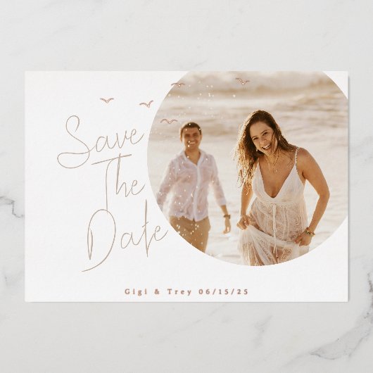 Vogels en luchtig folie Save the Date Uitnodiging (Voorkant)