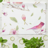 Vogels en Magnoliabomen Theedoek (Gevouwen)