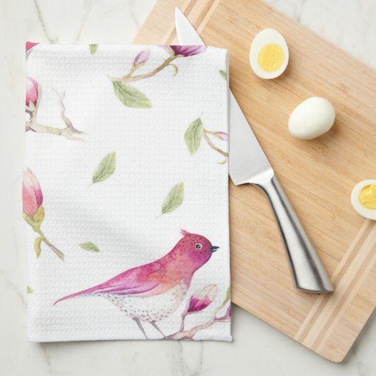 Vogels en Magnoliabomen Theedoek (Quarter Fold)
