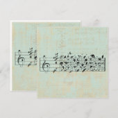 Vogels en muziekpapier  geouten mint groen feestdagenkaart (Voorkant / Achterkant)