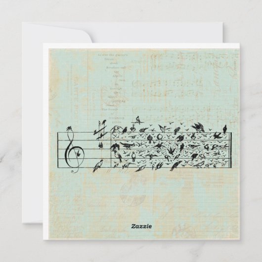 Vogels en muziekpapier  geouten mint groen feestdagenkaart (Achterkant)