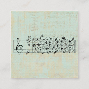 Vogels en muziekpapier  geouten mint groen informatiekaartje