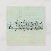 Vogels en muziekpapier  geouten mint groen informatiekaartje (Voorkant)