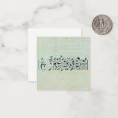 Vogels en muziekpapier  geouten mint groen notitiekaartje (Voorkant / Achterkant in situ)